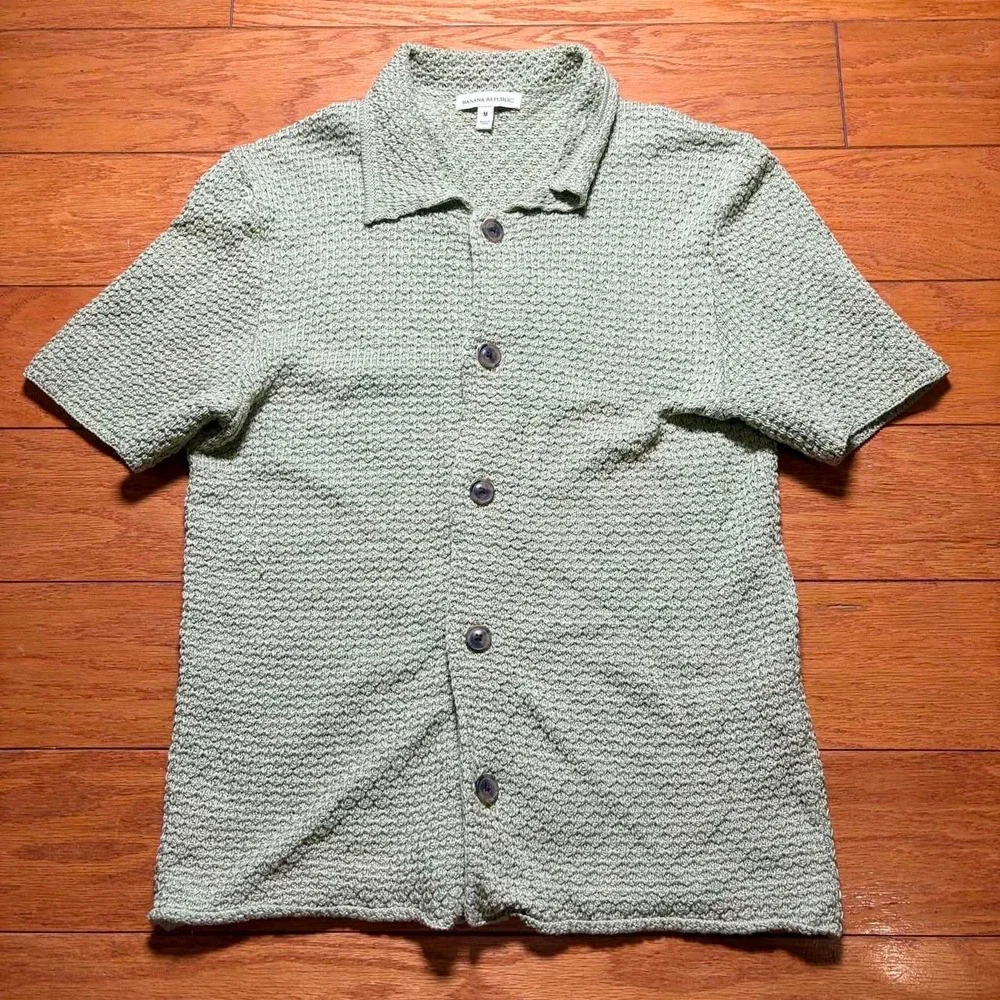 Banana republic Crochet Organic cotton knit shirt Green Men's M NWOT Sample